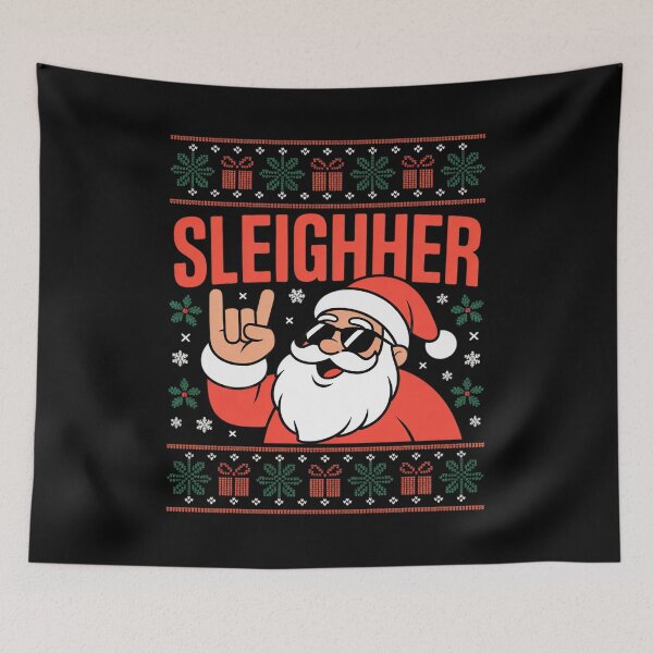 Item preview, Sleigher Heavy Metal Music Hail Santa Ugly Christmas designed and sold by DrewLeuschke.