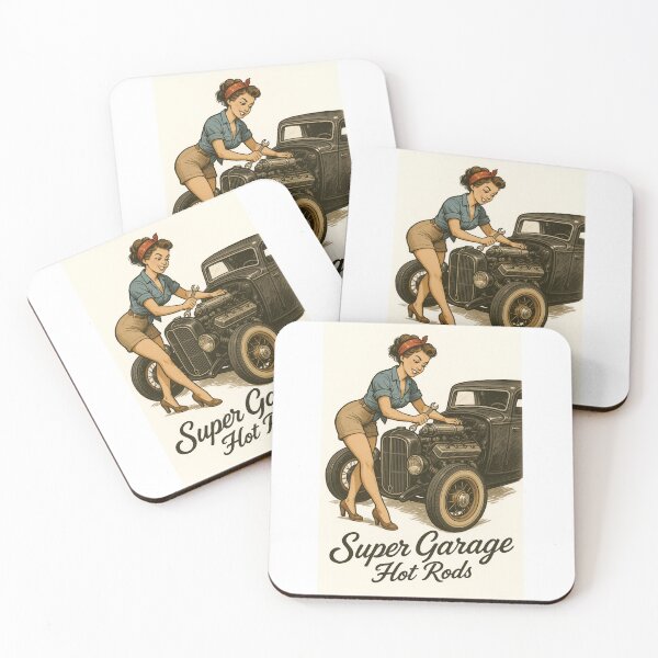 Item preview, Super Garage Hot Rod Girl Wrenching Vintage Car Pin-Up Art designed and sold by Fleetwood1994.