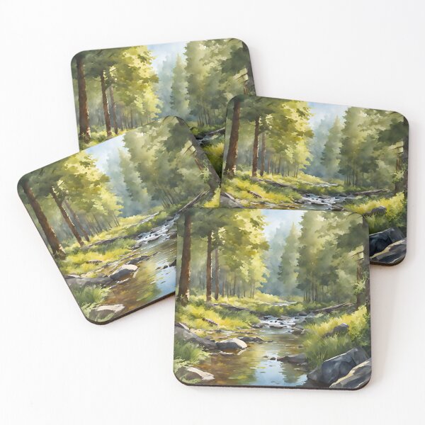 Item preview, Forest Stream in Summer Landscape Watercolor Painting | Watercolor Landscape | Watercolor Art | Watercolor Scenery designed and sold by UnhingedBird.