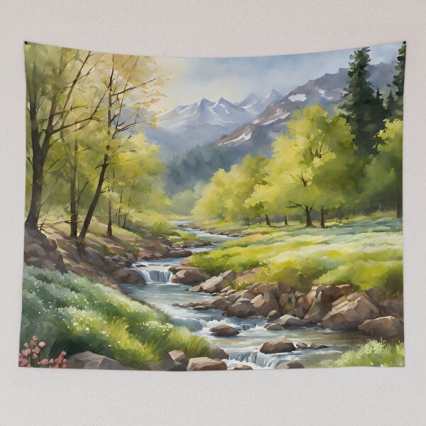 Item preview, Forest Stream in Spring Landscape Watercolor Painting | Watercolor Landscape | Watercolor Art | Watercolor Scenery designed and sold by UnhingedBird.