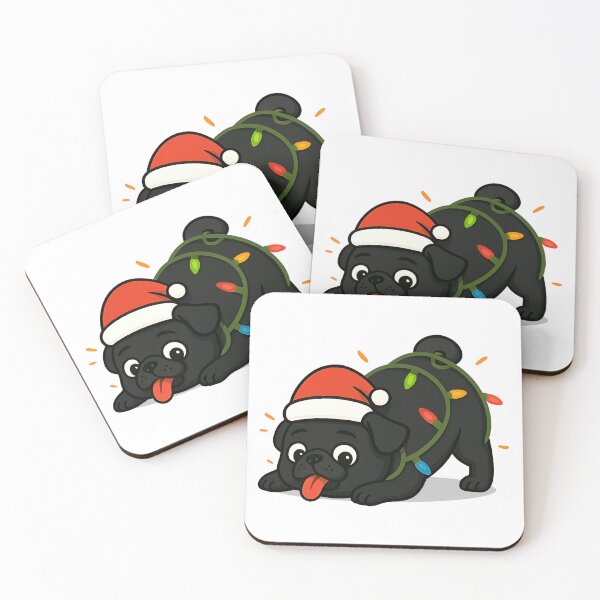Item preview, Santa Black Pug Christmas Lights - cute pug designed and sold by BeebooDesign.