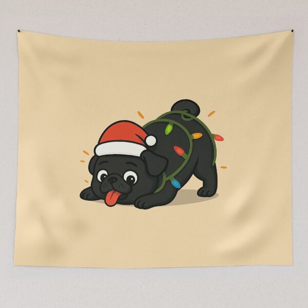 Item preview, Santa Black Pug Christmas Lights - cute pug designed and sold by BeebooDesign.