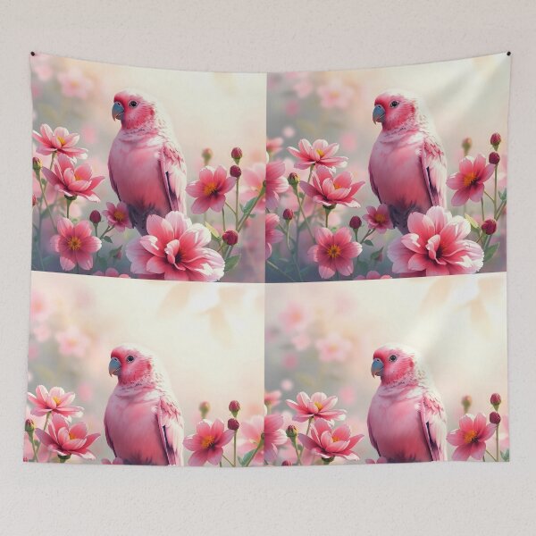Item preview, Pink Parrot Among Blossoms – Dreamy Floral Harmony designed and sold by EmeraldeaArt.