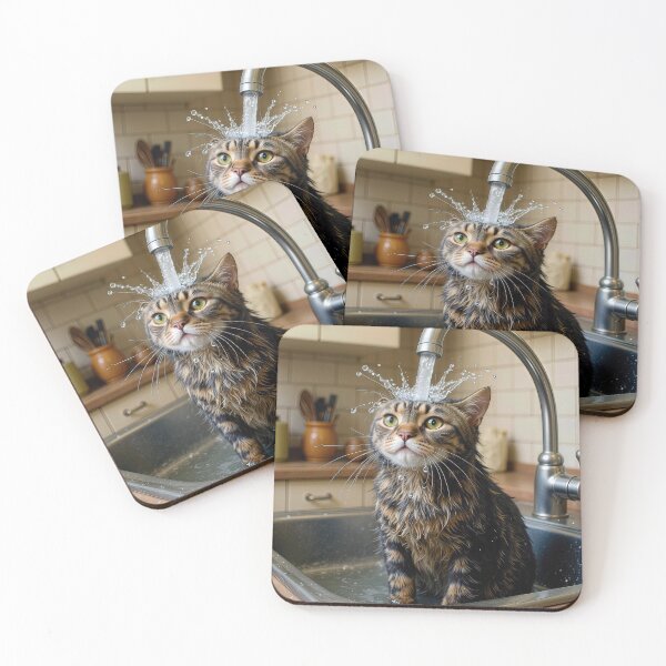 Item preview, Tabby Cat Under a Kitchen Faucet designed and sold by Maria Dryfhout.