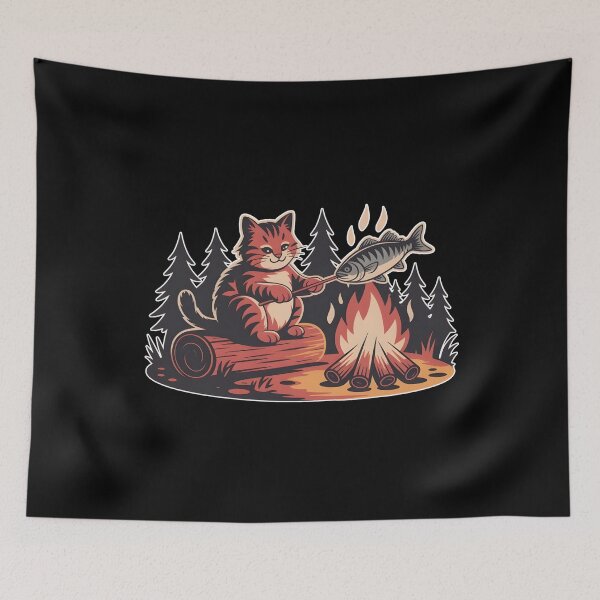 Item preview, Campfire Cat Roasting Fish designed and sold by 404wearpl.