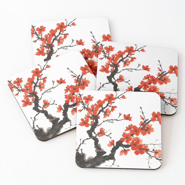 Item preview, Vibrant Red Plum Blossom Sumi-e Ink Painting designed and sold by VibranPalette.