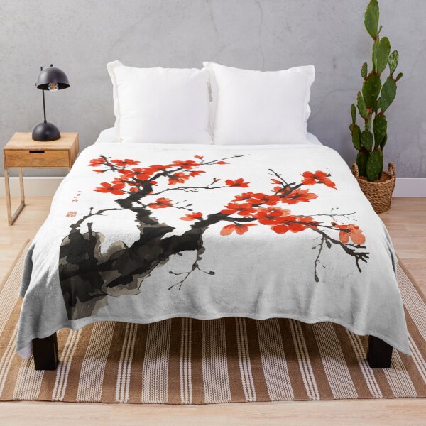 Item preview, Vibrant Red Plum Blossom Sumi-e Ink Painting designed and sold by VibranPalette.