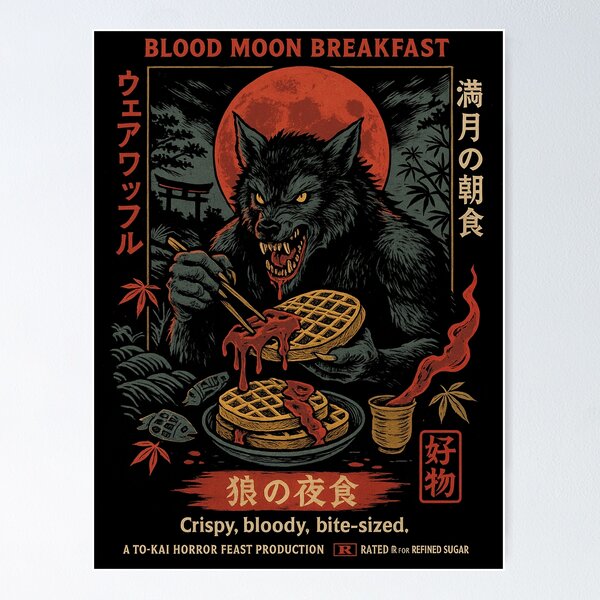 Item preview, Blood Moon Breakfast – Werewolf Horror Diner Tee designed and sold by DreamCraze.