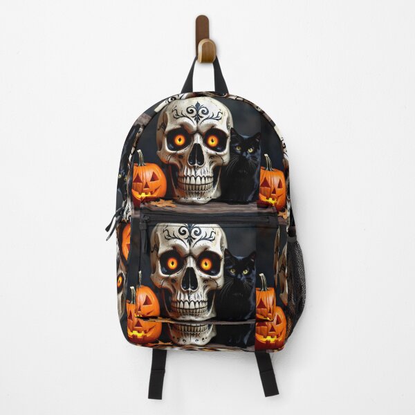 Item preview, scary halloween skull black cat pumpkin colorful design designed and sold by SmashingDeals.