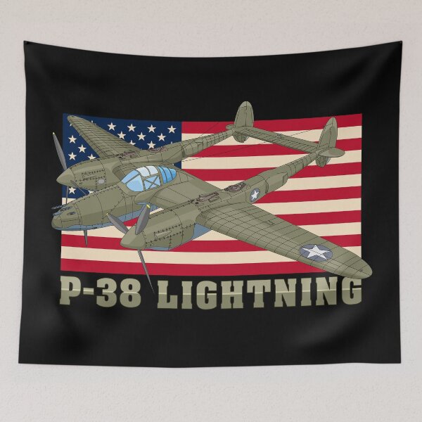 Item preview, P-38 Lightning WW2 Fighter Plane Patriotic USA Flag designed and sold by MilitaryMart.