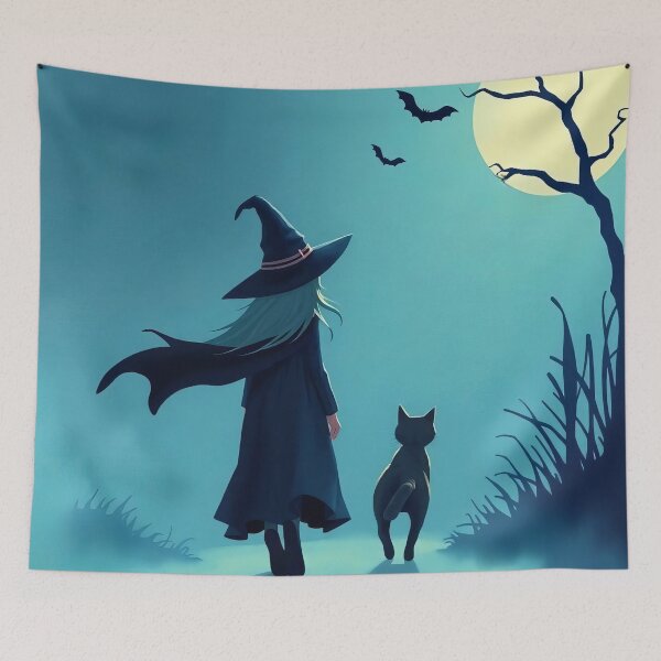 Item preview, Moonlit Witch and Her Cat designed and sold by ArtComixHaven.
