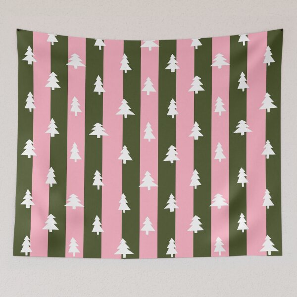 Item preview, Pink and Green Christmas Trees Pattern Stripes designed and sold by OneThreeSix.
