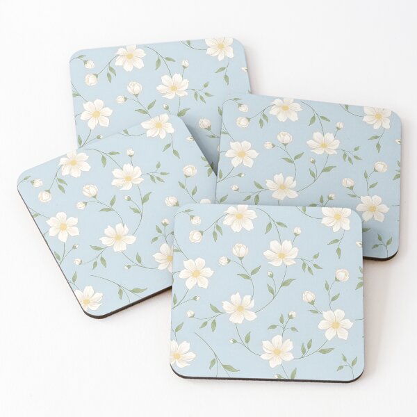 Item preview, Whimsical White Floral Seamless Pattern on Light Blue Background designed and sold by HolmeProud.
