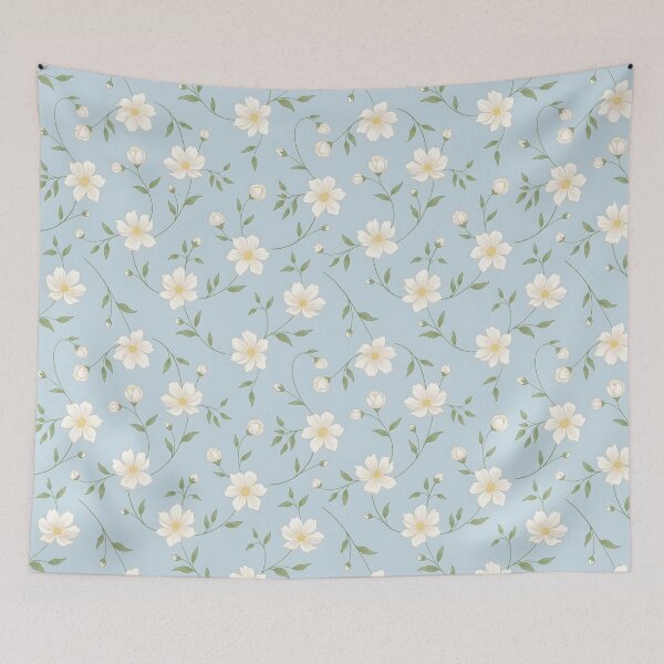 Item preview, Whimsical White Floral Seamless Pattern on Light Blue Background designed and sold by HolmeProud.