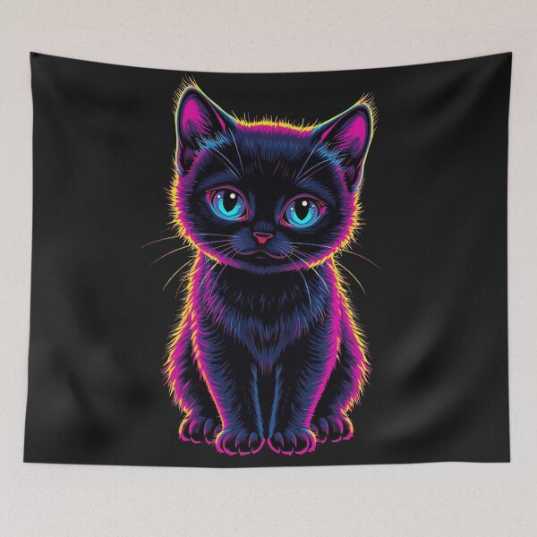 Item preview, Neon Glow Cat – Cute Black Kitty in Vibrant Colors designed and sold by snoezelstudio.