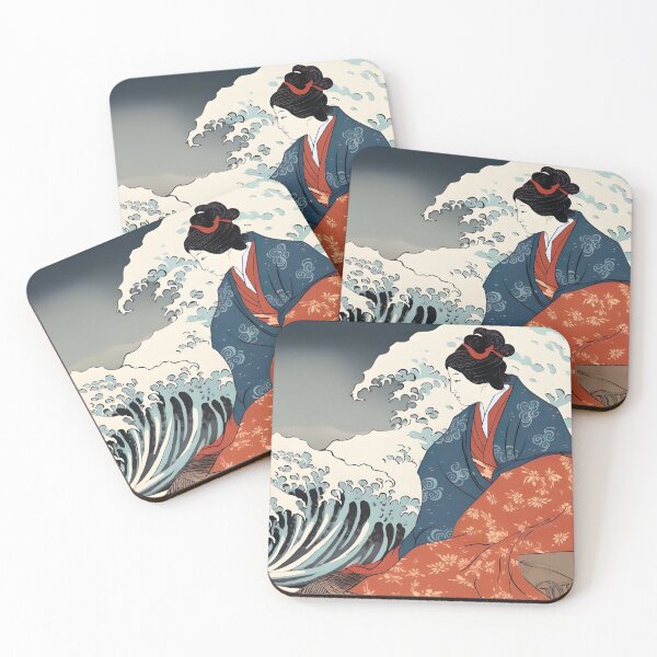 Item preview, Japanese Woman By Beach, The Great Wave Japanese Print, Museum Quality Art Printing, Blue Sea Waves Print, DIGITAL DOWNLOAD designed and sold by SavageVision.
