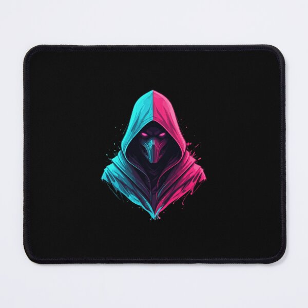 Item preview, Neon Hooded Figure – Cyberpunk Glitch Art in Fuchsia and Cyan on Black Background designed and sold by PixelVibe782.