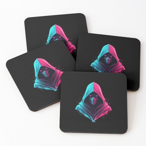 Item preview, Neon Hooded Figure – Cyberpunk Glitch Art in Fuchsia and Cyan on Black Background designed and sold by PixelVibe782.