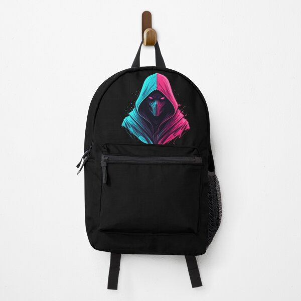 Item preview, Neon Hooded Figure – Cyberpunk Glitch Art in Fuchsia and Cyan on Black Background designed and sold by PixelVibe782.