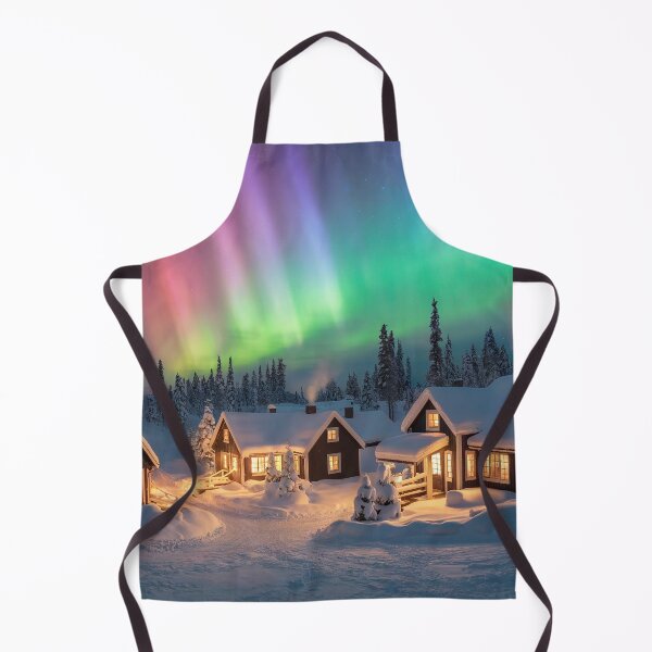 Item preview, Whimsical Winter Village Under Northern Lights – Cozy Snowy Landscape designed and sold by DeesDeesigns.