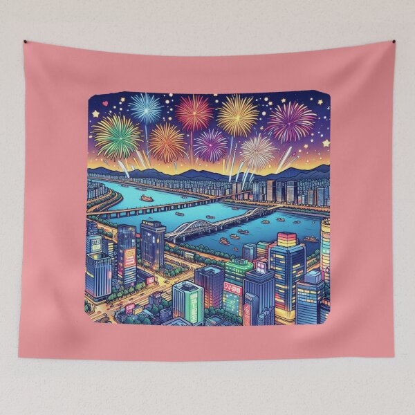 Item preview, Han River Fireworks – 3D Cute Comic Sketch ,  designed and sold by PaintMeWorld.