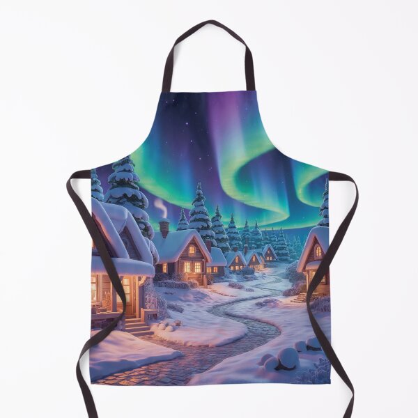 Item preview, Whimsical Winter Village Under Northern Lights – Cozy Snowy Landscape designed and sold by DeesDeesigns.