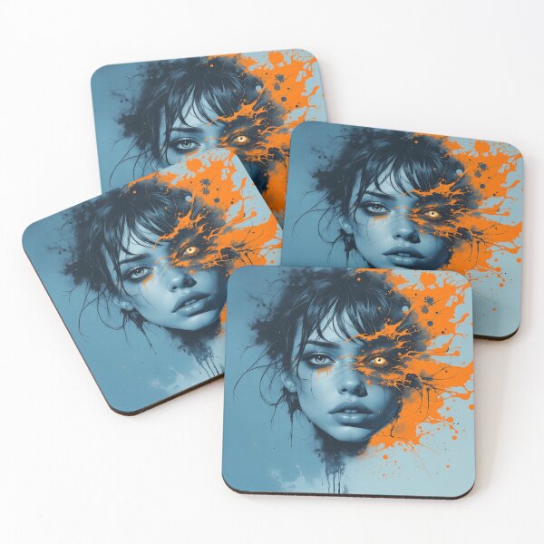 Item preview, Futuristic Female Portrait in Blue and Orange | mikata-design designed and sold by mikata-design.