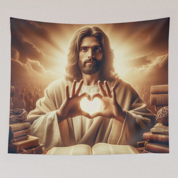 Item preview, Jesus with Heart hands and an open bible designed and sold by JesusClub.