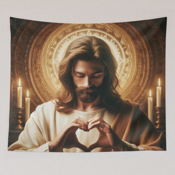Item preview, Jesus with Heart hands in church designed and sold by JesusClub.