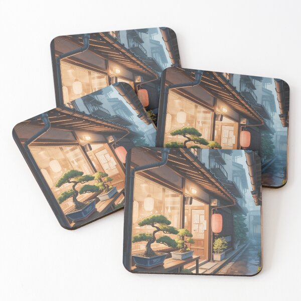 Item preview, Narrow Street with Bonsai & Lanterns Lofi Japan designed and sold by DreamCraze.