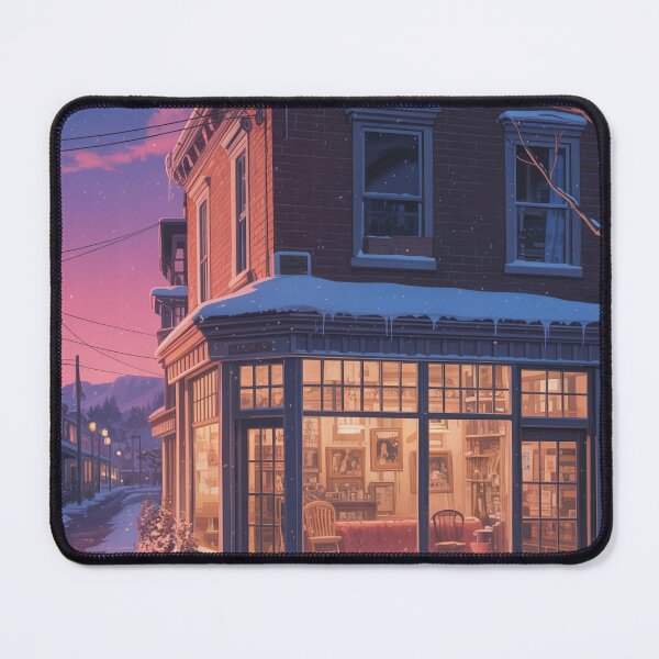 Item preview, Winter Café Glow – Cozy Lo-Fi Vaporwave Street Art Print designed and sold by DreamCraze.