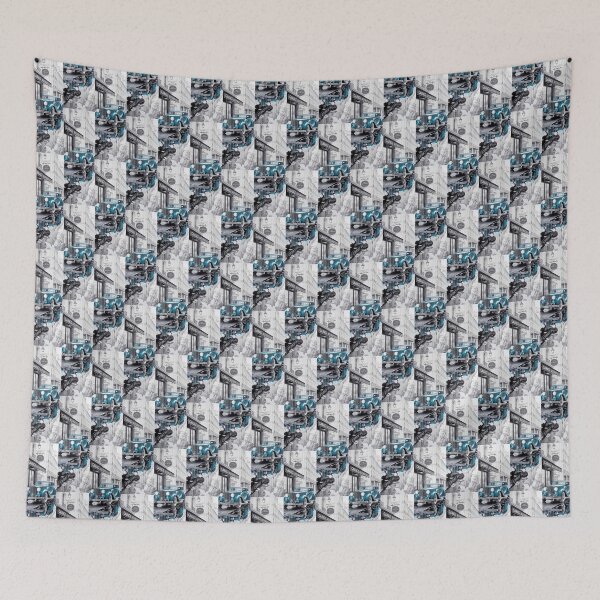 Item preview, Classic Blue Car In Parisian Garage Art By Merch, Limited Edition designed and sold by kraackforest.