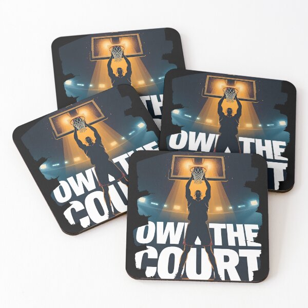 Item preview, Basketball Player silhouette standing tall with glowing hoop behind white text-Own The Court 7 designed and sold by Neon G.