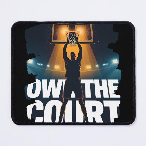 Item preview, Basketball Player silhouette standing tall with glowing hoop behind white text-Own The Court 7 designed and sold by Neon G.