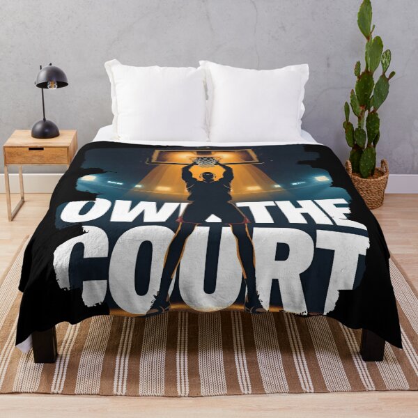 Item preview, Basketball Player silhouette standing tall with glowing hoop behind white text-Own The Court 7 designed and sold by Neon G.
