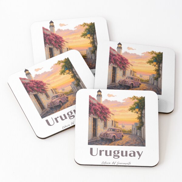 Item preview, Vintage Uruguay Travel Poster – Colonia del Sacramento Sunset Street with Classic Car designed and sold by CapyToon.