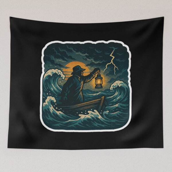 Item preview, Fisherman Aesthetic – Lantern in the Stormy Sea – Vintage Nautical Art | Stormy Seas designed and sold by JacobKAurumhead.