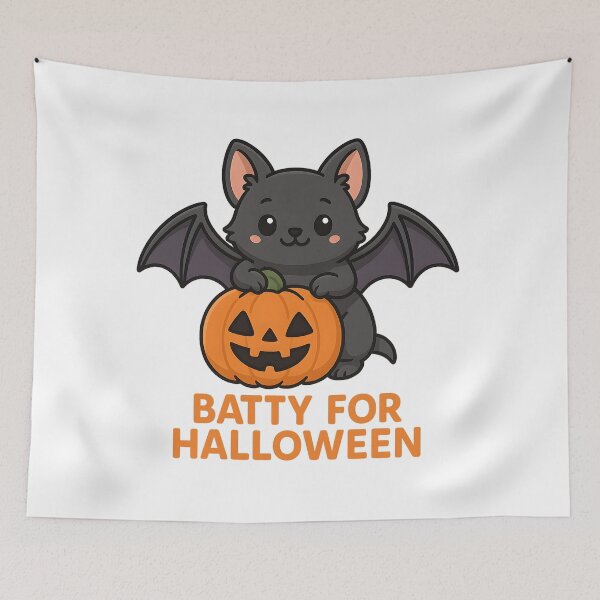 Item preview, Batty for Halloween – Cute Bat with Pumpkin designed and sold by VibeCircuit61.