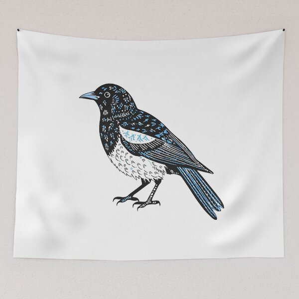Item preview, Polish Folk Art Magpie – Black and Blue Paper Cut Bird Design designed and sold by AmberWit.