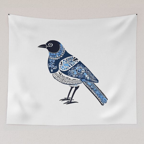 Item preview, Blue Folk Art Magpie – Polish Wycinanki Paper Cut Bird designed and sold by AmberWit.