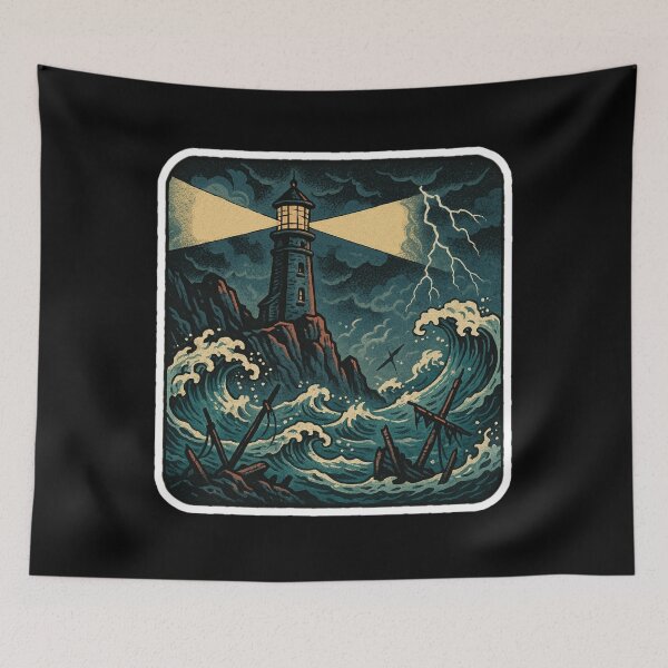 Item preview, Fisherman Aesthetic – Stormy Lighthouse – Vintage Nautical Art | Stormy Seas designed and sold by JacobKAurumhead.