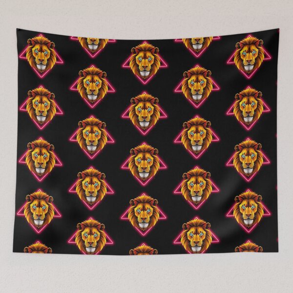 Item preview, Low Poly Neon Lion Head – Futuristic Geometric Animal Art in Gold and Electric Blue designed and sold by PixelVibe782.