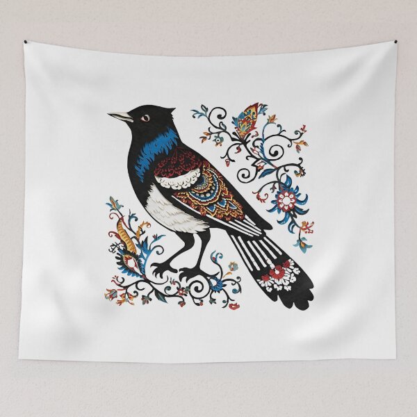Item preview, Rust and Blue Magpie – Kurpie Inspired Folk Paper Cut Design designed and sold by AmberWit.