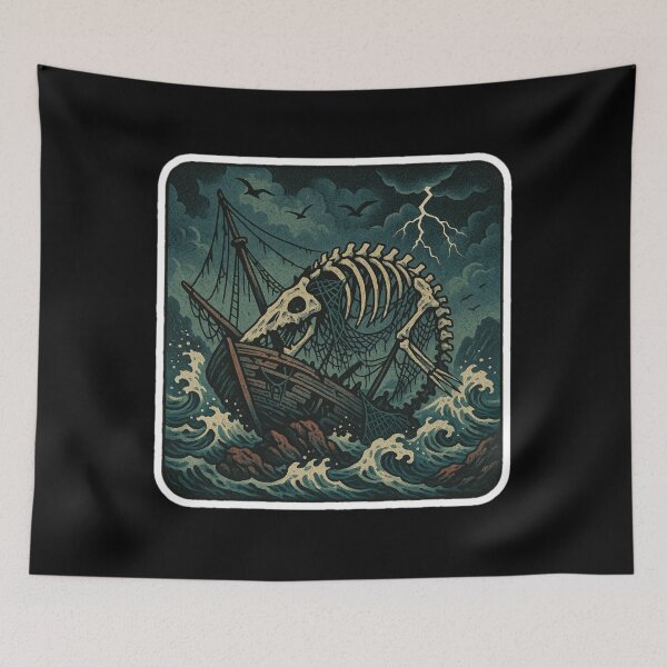 Item preview, Fisherman Aesthetic – Shipwreck & Whale Skeleton – Vintage Nautical Art | Stormy Seas designed and sold by JacobKAurumhead.