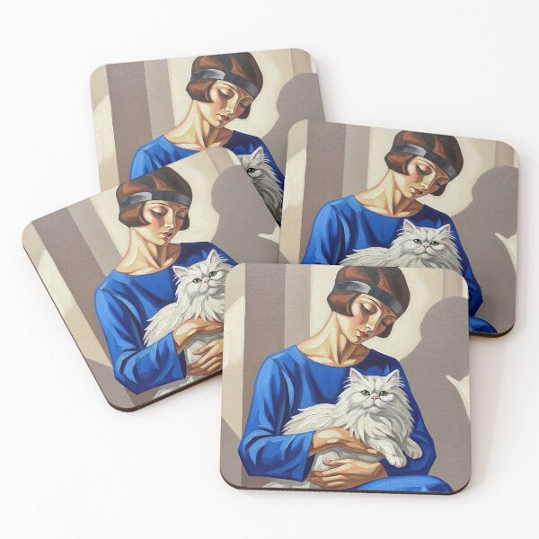 Item preview, Girl with a Persian Cat - Original Art Deco Artwork designed and sold by elektronen.