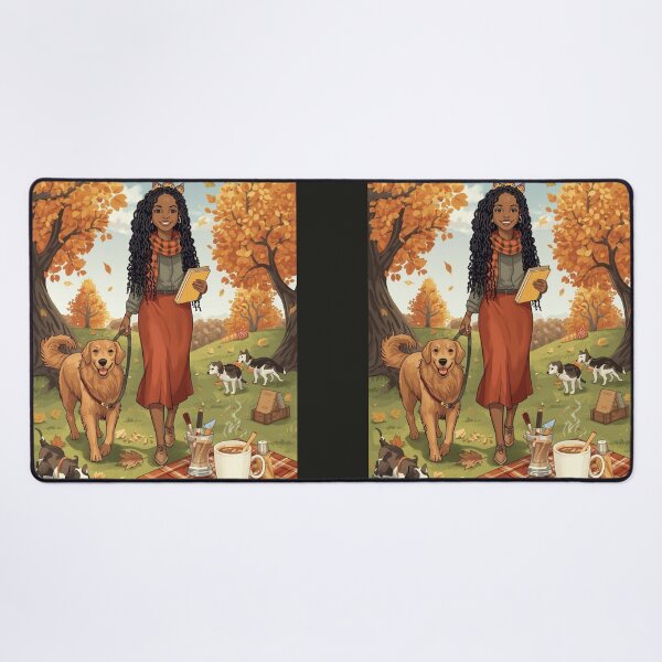 Item preview, Autumn Day Dog Walk At The Park designed and sold by lovelywhimsyart.