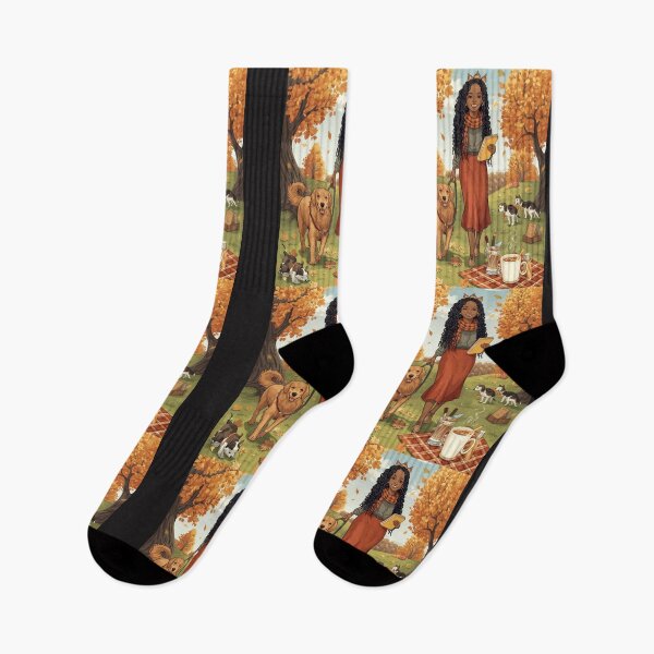 Item preview, Autumn Day Dog Walk At The Park designed and sold by lovelywhimsyart.