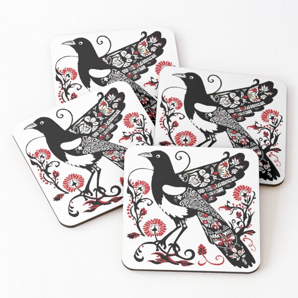 Item preview, Red and Black Magpie – Polish Folk Art Paper Cut Bird Design designed and sold by AmberWit.