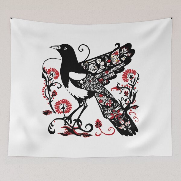 Item preview, Red and Black Magpie – Polish Folk Art Paper Cut Bird Design designed and sold by AmberWit.