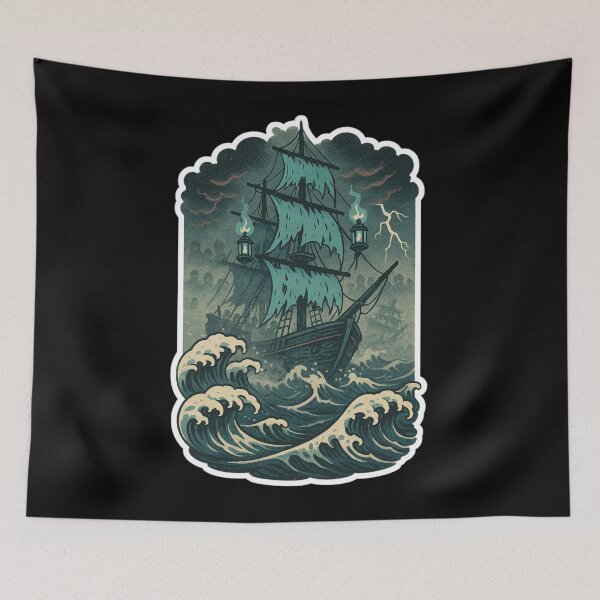 Item preview, Fisherman Aesthetic – Haunted Ghost Ship – Vintage Nautical Art | Stormy Seas designed and sold by JacobKAurumhead.